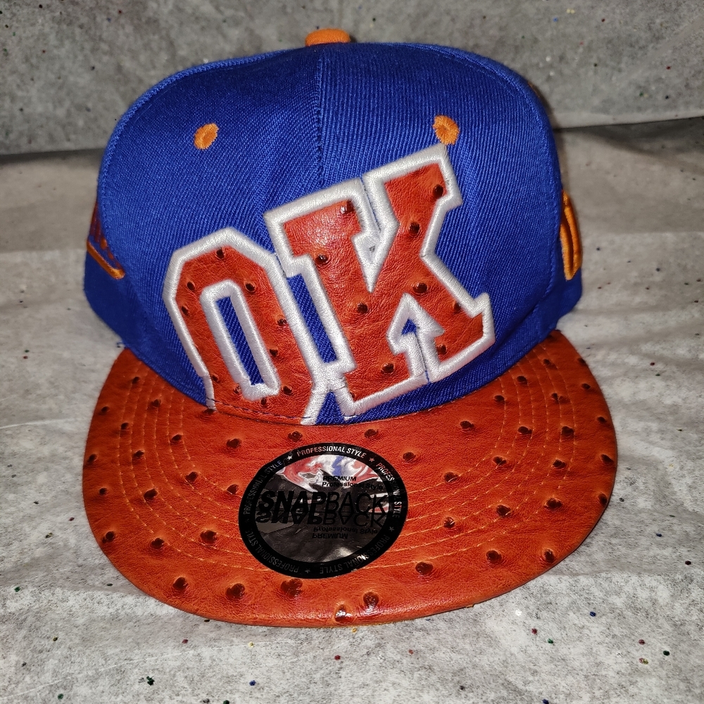 🆕 Professional Style Snap Back OK Oklahoma Orange & Blue Cap Hat One Size